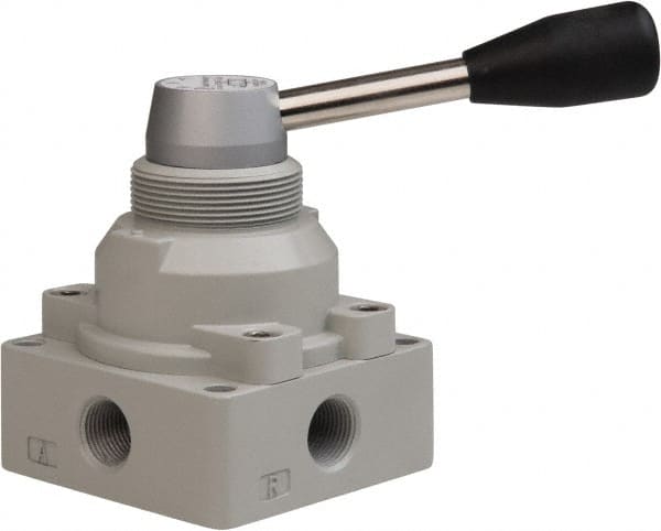 PRO-SOURCE - 3/8" NPT Manual Mechanical Valve - 4-Way, 3 Position, Lever, 0.98 CV Rate & 127.98 Max psi - Exact Tooling