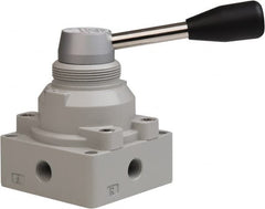 PRO-SOURCE - 1/4" NPT Manual Mechanical Valve - 4-Way, 2 Position, Lever, 0.98 CV Rate & 127.98 Max psi - Exact Tooling