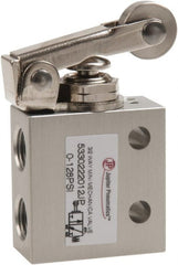 Value Collection - 1/8" NPT 3 Way, 2 Position Mini Mechanical Valve - 0.298 CV Rate, 7 CFM, 127.98 Max psi, Roller Lever/Spring Actuator - Exact Tooling