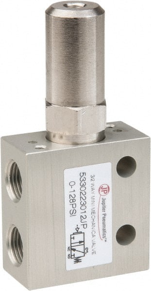 PRO-SOURCE - 1/8" NPT 3 Way, 2 Position Mini Mechanical Valve - 0.298 CV Rate, 7 CFM, 127.98 Max psi, Air Pilot/Spring Actuator - Exact Tooling