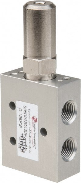 PRO-SOURCE - 1/8" NPT 5-Way, 2 Position Mini Mechanical Valve - 0.34 CV Rate, 9 CFM, 127.98 Max psi, Air Pilot/Spring Actuator - Exact Tooling