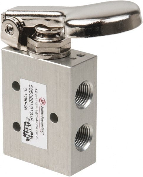 PRO-SOURCE - 1/8" NPT 5 Way, 2 Position Mini Mechanical Valve - 0.34 CV Rate, 9 CFM, 127.98 Max psi, Finger Button/Spring Actuator - Exact Tooling