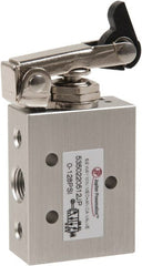 Value Collection - 1/8" NPT 5 Way, 2 Position Mini Mechanical Valve - 0.34 CV Rate, 9 CFM, 127.98 Max psi, One Way Roller/Spring Actuator - Exact Tooling