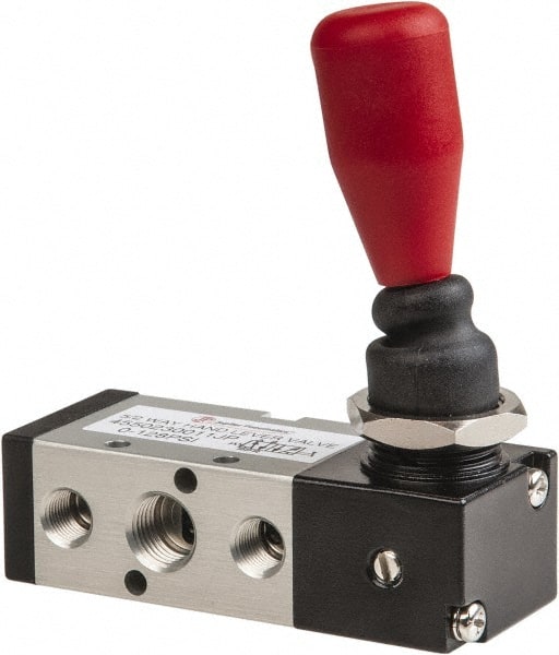 PRO-SOURCE - 1/4" NPT Manual Mechanical Valve - 5-Way, 2 Position, Lever, 0.98 CV Rate & 127.98 Max psi - Exact Tooling