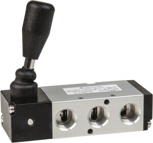 PRO-SOURCE - 3/8" NPT Manual Mechanical Valve - 5-Way, 3 Position, Lever/Detent, 1.9 CV Rate & 127.98 Max psi - Exact Tooling