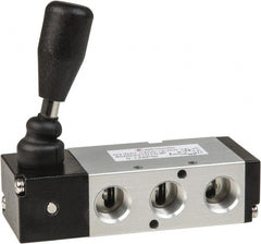 PRO-SOURCE - 3/8" NPT Manual Mechanical Valve - 5-Way, 3 Position, Lever/Detent, 1.9 CV Rate & 127.98 Max psi - Exact Tooling