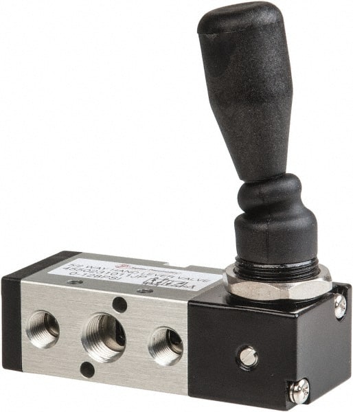 PRO-SOURCE - 1/4" NPT Manual Mechanical Valve - 5-Way, 2 Position, Lever/Detent, 0.98 CV Rate & 127.98 Max psi - Exact Tooling