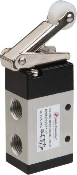PRO-SOURCE - 1/4" NPT Mechanically Operated Air Valve - 3 Way, 2 Position, Roller Lever/Spring, 0.98 CV Rate & 127.98 Max psi - Exact Tooling