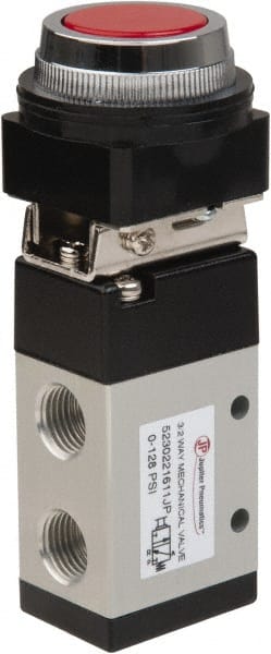PRO-SOURCE - 1/4" NPT Mechanically Operated Air Valve - 3 Way, 2 Position, Flush Palm Button/Spring, 0.98 CV Rate & 127.98 Max psi - Exact Tooling