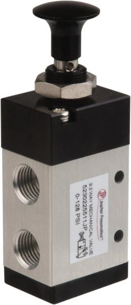 PRO-SOURCE - 1/4" NPT Mechanically Operated Air Valve - 3 Way, 2 Position, Push-Pull/Manual, 0.98 CV Rate & 127.98 Max psi - Exact Tooling