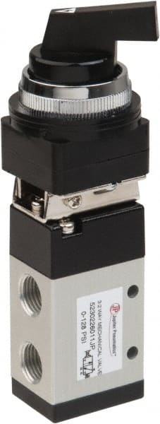PRO-SOURCE - 1/4" NPT Mechanically Operated Air Valve - 3 Way, 2 Position, Long Selector/Manual, 0.98 CV Rate & 127.98 Max psi - Exact Tooling