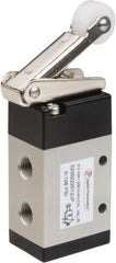 Value Collection - 1/8" NPT Mechanically Operated Air Valve - 3 Way, 2 Position, Roller Lever/Spring, 0.76 CV Rate & 127.98 Max psi - Exact Tooling