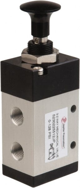 Value Collection - 1/8" NPT Mechanically Operated Air Valve - 3 Way, 2 Position, Push-Pull/Manual, 0.76 CV Rate & 127.98 Max psi - Exact Tooling