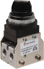 Value Collection - 1/8" NPT Mechanically Operated Air Valve - 3 Way, 2 Position, Two Stack Selector/Manual, 0.76 CV Rate & 127.98 Max psi - Exact Tooling