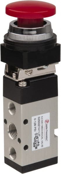 PRO-SOURCE - 1/4" NPT Mechanically Operated Air Valve - 5-Way, 2 Position, Palm Button/Spring, 0.98 CV Rate & 127.98 Max psi - Exact Tooling
