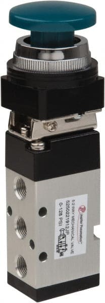 Value Collection - 1/8" NPT Mechanically Operated Air Valve - 5-Way, 2 Position, Palm Button/Spring, 0.76 CV Rate & 127.98 Max psi - Exact Tooling