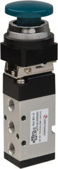 Value Collection - 1/8" NPT Mechanically Operated Air Valve - 5-Way, 2 Position, Palm Button/Spring, 0.76 CV Rate & 127.98 Max psi - Exact Tooling