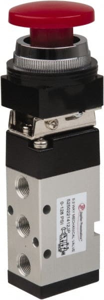 PRO-SOURCE - 1/8" NPT Mechanically Operated Air Valve - 5-Way, 2 Position, Palm Button/Spring, 0.76 CV Rate & 127.98 Max psi - Exact Tooling