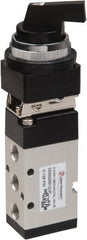 Value Collection - 1/8" NPT Mechanically Operated Air Valve - 5-Way, 2 Position, Long Selector/Manual, 0.76 CV Rate & 127.98 Max psi - Exact Tooling