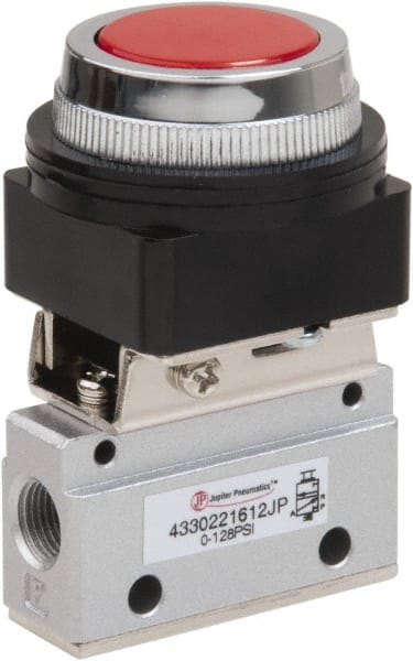 PRO-SOURCE - 1/8" NPT Mechanically Operated Air Valve - 3 Way, 2 Position, Flush Palm Button/Spring, 0.1 CV Rate & 127.98 Max psi - Exact Tooling