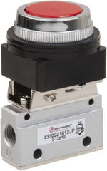 PRO-SOURCE - 1/8" NPT Mechanically Operated Air Valve - 3 Way, 2 Position, Flush Palm Button/Spring, 0.1 CV Rate & 127.98 Max psi - Exact Tooling