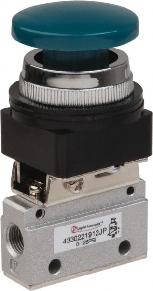PRO-SOURCE - 1/8" NPT Mechanically Operated Air Valve - 3 Way, 2 Position, Palm Button/Spring, 0.1 CV Rate & 127.98 Max psi - Exact Tooling