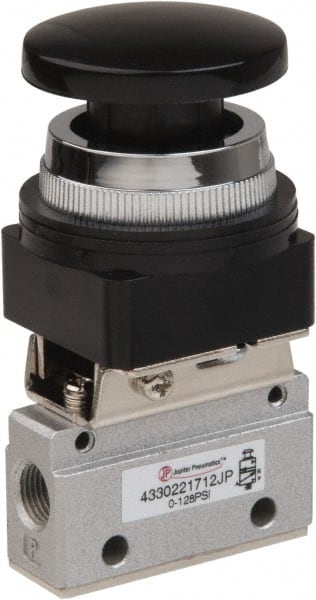 PRO-SOURCE - 1/8" NPT Mechanically Operated Air Valve - 3 Way, 2 Position, Palm Button/Spring, 0.1 CV Rate & 127.98 Max psi - Exact Tooling