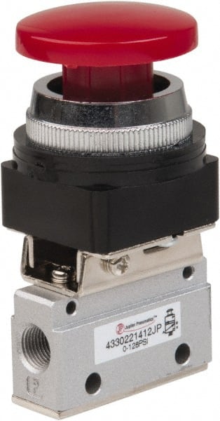 PRO-SOURCE - 1/8" NPT Mechanically Operated Air Valve - 3 Way, 2 Position, Palm Button/Spring, 0.1 CV Rate & 127.98 Max psi - Exact Tooling