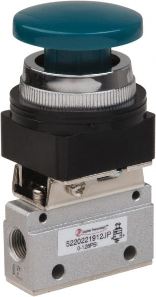 PRO-SOURCE - 1/8" NPT Mechanically Operated Air Valve - 2-Way, 2 Position, Palm Button/Spring, 0.1 CV Rate & 127.98 Max psi - Exact Tooling