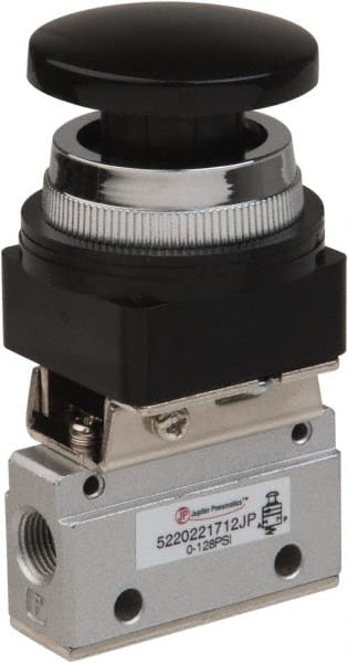 Value Collection - 1/8" NPT Mechanically Operated Air Valve - 2-Way, 2 Position, Palm Button/Spring, 0.1 CV Rate & 127.98 Max psi - Exact Tooling