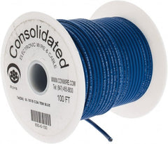 Made in USA - 16 AWG, 26 Strand, 100' OAL, Tinned Copper Hook Up Wire - Blue PVC Jacket, 0.117" Diam - Exact Tooling