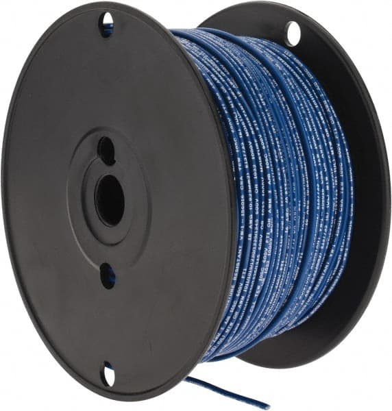 Made in USA - 18 AWG, 16 Strand, 500' OAL, Tinned Copper Hook Up Wire - Blue PVC Jacket, 0.106" Diam - Exact Tooling