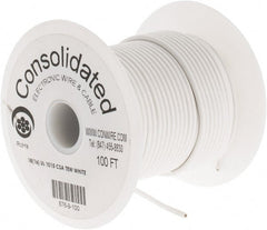 Made in USA - 18 AWG, 16 Strand, 100' OAL, Tinned Copper Hook Up Wire - White PVC Jacket, 0.106" Diam - Exact Tooling