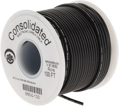 Made in USA - 22 AWG, 7 Strand, 100' OAL, Tinned Copper Hook Up Wire - Black PVC Jacket, 0.091" Diam - Exact Tooling