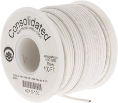 Made in USA - 16 AWG, 26 Strand, 100' OAL, Tinned Copper Hook Up Wire - White PVC Jacket, 0.092" Diam - Exact Tooling