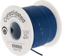Made in USA - 18 AWG, 16 Strand, 100' OAL, Tinned Copper Hook Up Wire - Blue PVC Jacket, 0.08" Diam - Exact Tooling