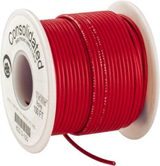 Made in USA - 18 AWG, 16 Strand, 100' OAL, Tinned Copper Hook Up Wire - Red PVC Jacket, 0.08" Diam - Exact Tooling