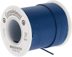 Made in USA - 22 AWG, 7 Strand, 100' OAL, Tinned Copper Hook Up Wire - Blue PVC Jacket, 0.062" Diam - Exact Tooling