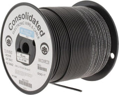 Made in USA - 12 AWG, 65 Strand, 500' OAL, Tinned Copper Hook Up Wire - Black PVC Jacket, 0.155" Diam - Exact Tooling