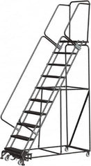 Ballymore - 133" 10 Step Rolling Warehouse Ladder - Lock Step Rolling Safety Ladder, 450 Lb Capacity, 100" Platform Height, 32" Base Width x 74" Base Depth, Perforated Tread - Exact Tooling
