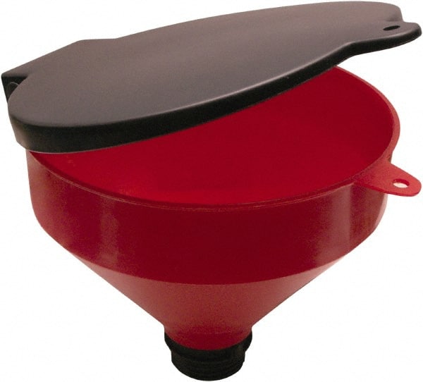 Funnel King - 8" High x 9-1/8" Diam, Polypropylene, Manual Closing Drum Funnel with Lockable Lid - 55 Gal Drum/Pail Capacity - Exact Tooling