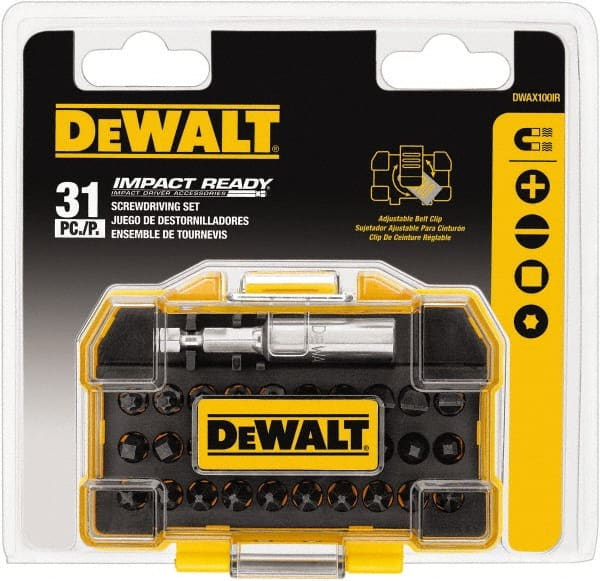 DeWALT - 31 Piece, Screwdriver Tamperproof Bit Set - #1, #2 & #3 Phillips, #1, #2 & #3 Square Recess - Exact Tooling