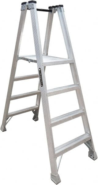Louisville - 3 Steps, 4' High, Type IA Rating, Aluminum Platform Ladder - 300 Lb Capacity, 25-3/8" Base Width - Exact Tooling