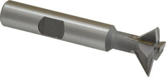 Made in USA - 3/4" Diam x 1/4" Width of Cut, 45° Included Angle, Carbide-Tipped Dovetail Cutter - 3/8" Shank Diam, 2-1/4" Overall Length, 0.02" Corner Radius, Weldon Flat, Uncoated - Exact Tooling