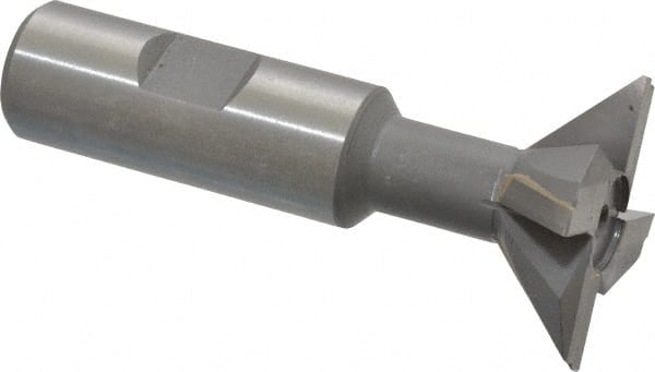 Made in USA - 1-1/2" Diam x 1/2" Width of Cut, 45° Included Angle, Carbide-Tipped Dovetail Cutter - 3/4" Shank Diam, 3-1/4" Overall Length, 0.02" Corner Radius, Weldon Flat, Uncoated - Exact Tooling