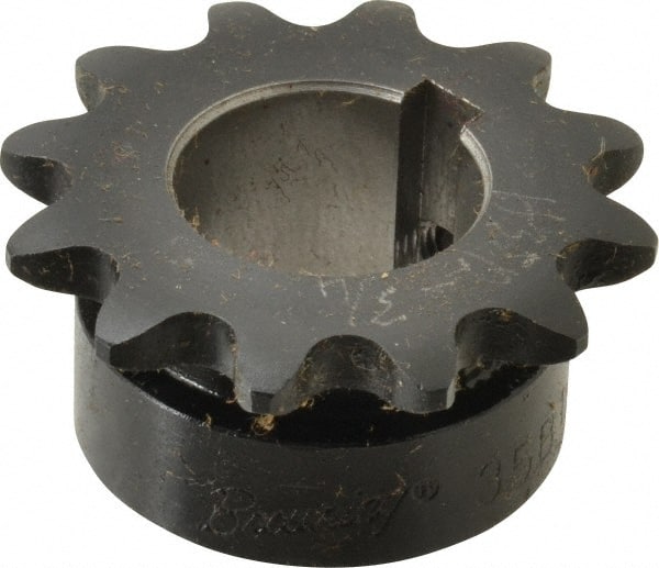 Browning - 12 Teeth, 3/8" Chain Pitch, Chain Size 35, Finished Bore Sprocket - 3/4" Bore Diam, 1.449" Pitch Diam, 1.63" Outside Diam - Exact Tooling