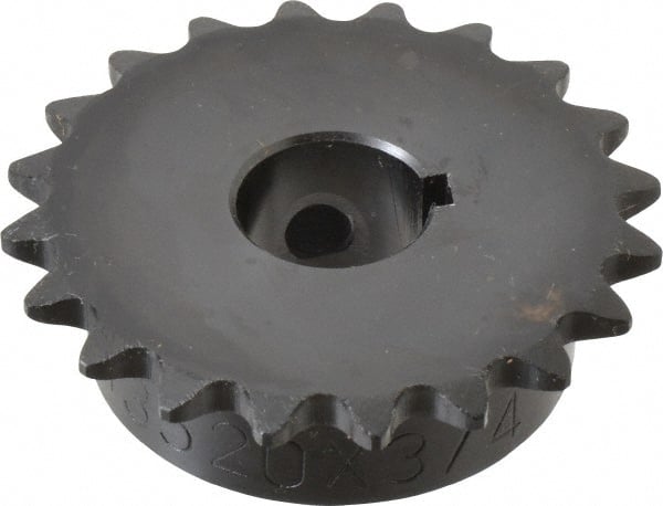 Browning - 20 Teeth, 3/8" Chain Pitch, Chain Size 35, Finished Bore Sprocket - 3/4" Bore Diam, 2.397" Pitch Diam, 2.59" Outside Diam - Exact Tooling