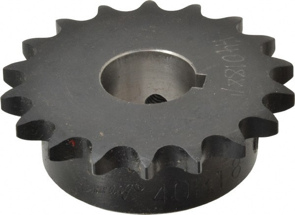 Browning - 18 Teeth, 1/2" Chain Pitch, Chain Size 40, Finished Bore Sprocket - 1" Bore Diam, 2.879" Pitch Diam, 3.14" Outside Diam - Exact Tooling