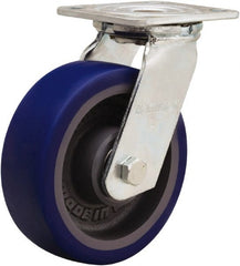 Hamilton - 6" Diam x 2" Wide x 7-1/2" OAH Top Plate Mount Swivel Caster - Polyurethane Mold onto Cast Iron Center, 900 Lb Capacity, Sealed Precision Ball Bearing, 4 x 4-1/2" Plate - Exact Tooling