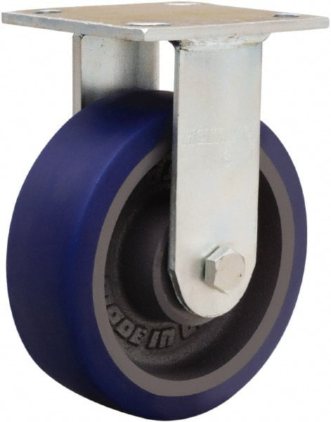 Hamilton - 6" Diam x 2" Wide x 7-1/2" OAH Top Plate Mount Rigid Caster - Polyurethane Mold onto Cast Iron Center, 900 Lb Capacity, Sealed Precision Ball Bearing, 4 x 4-1/2" Plate - Exact Tooling